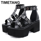 Open Toe Buckle Strappy Rivet Platform Sandals