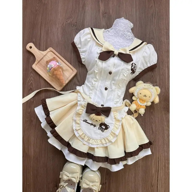 Bow Top + Lace Pleated Skirt