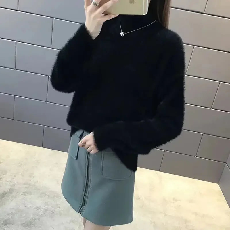 Imitation Mink Fur Thick Soft Plush Turtleneck