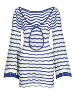 Vestido de punto sexy bohemio a rayas elegante con cuello en V, recortes y mangas acampanadas, vestido mini acampanado para mujer, vacaciones de verano en la playa 2025 K123