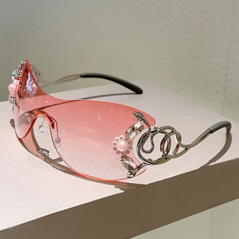 Rimless Sunglasses with Rhinestones
