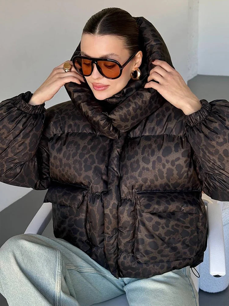 Leopard Print Hooded Cotton Padded Jacket