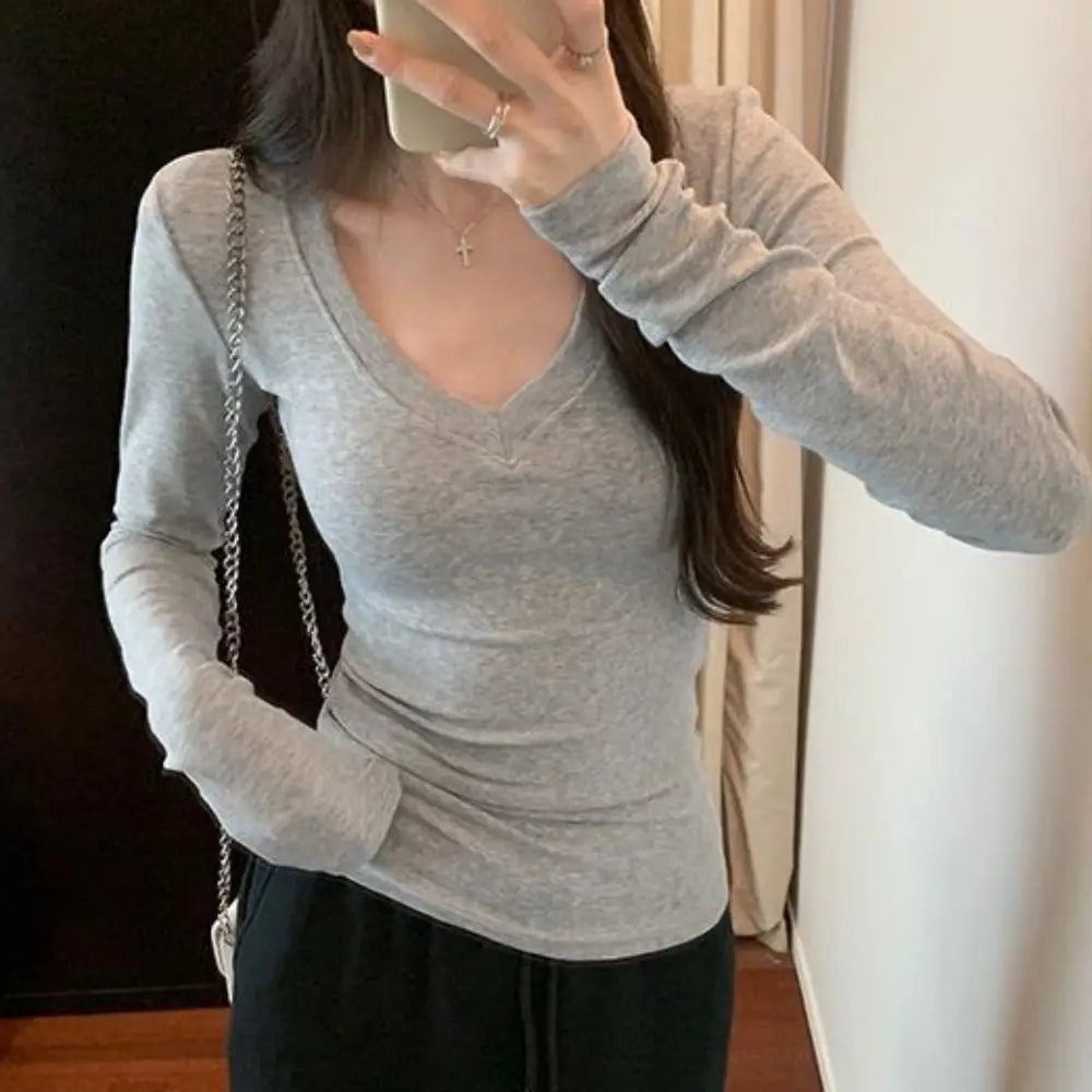 Soft Slim Fit V-Neck Long Sleeve T-Shirt