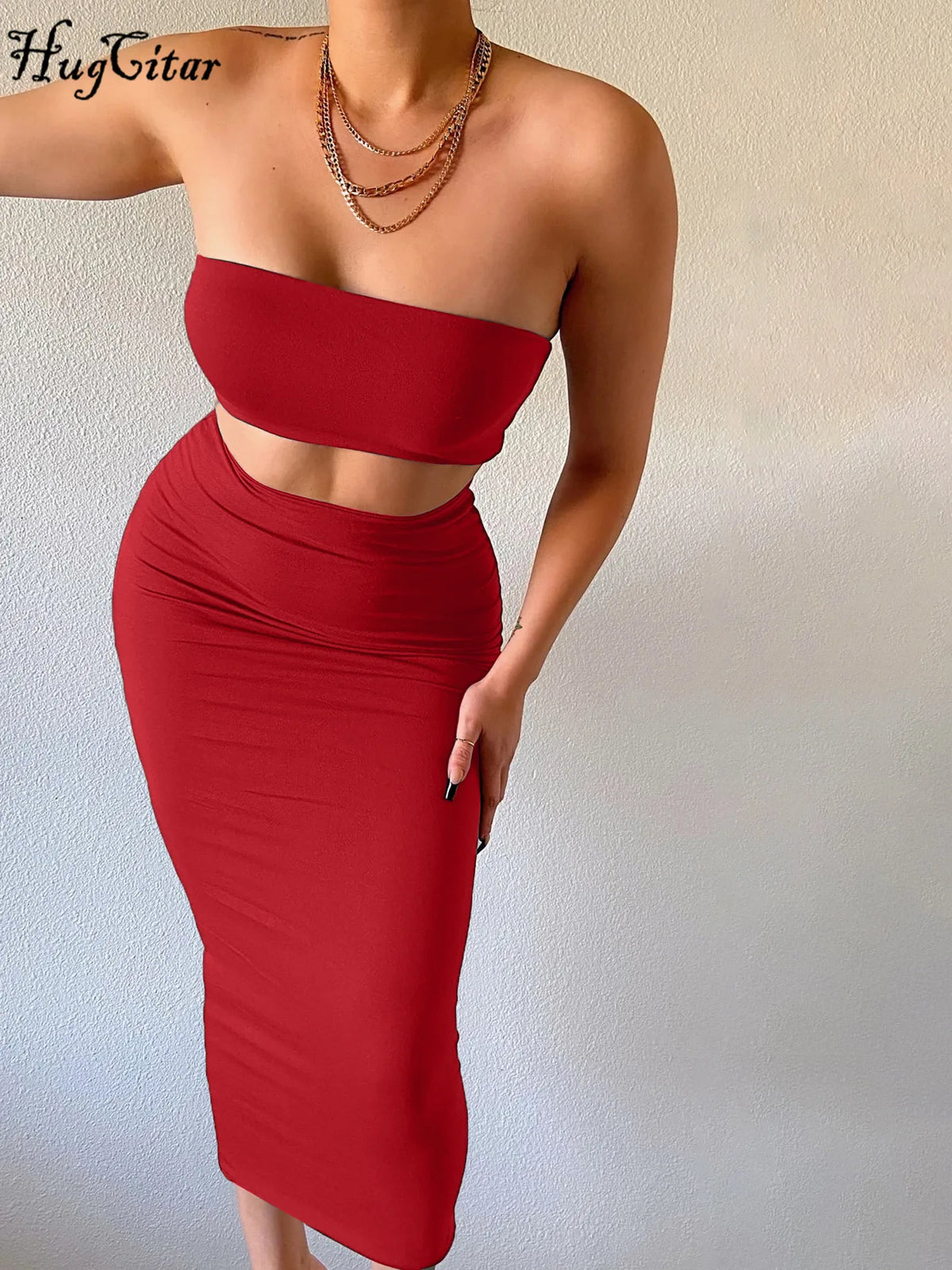 Tube Crop Top Maxi Skirt Set