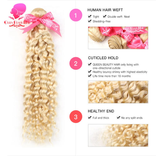 1 3 4 Bundles 613 Honey Blonde 100% Human Hair Platinum Colored Deep Curly Malaysian Deep Wave Bundle Remy Human Hair Extensions