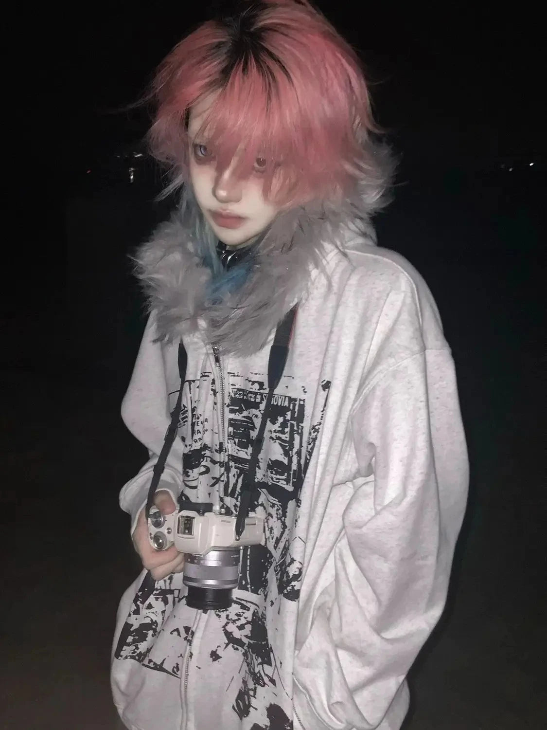Faux Fur Print Jacket with Hood