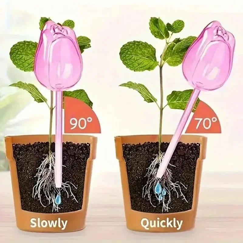 1/3/6/12pcs Automatic Plant Watering Tulip Shape Flower Plant Water Dripper