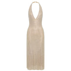 Halter Open-Back V-Neck Sequins Dress