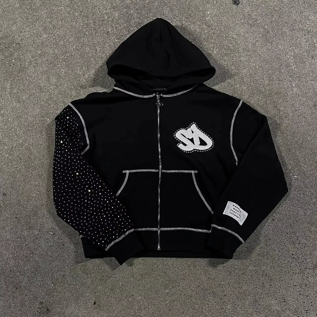 Tendencia de moda urbana Y2K, sudadera con capucha y cremallera con cuello de piel, estilo Harajuku, informal, holgada, gruesa, unisex, cálida.
