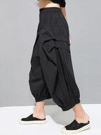 [EAM] Pantalones Casuales Plisados Negros de Cintura Alta Elásticos Nuevos Pantalones Sueltos de Moda para Mujer Marea Primavera Otoño 2026 1DF4770