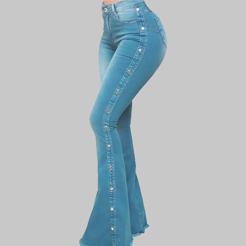 Ropa de mujer Nuevos Jeans Europea Americana 2025 nuevos populares de cintura alta elásticos tipo "speaker" para mujer pantalones largos Jeans