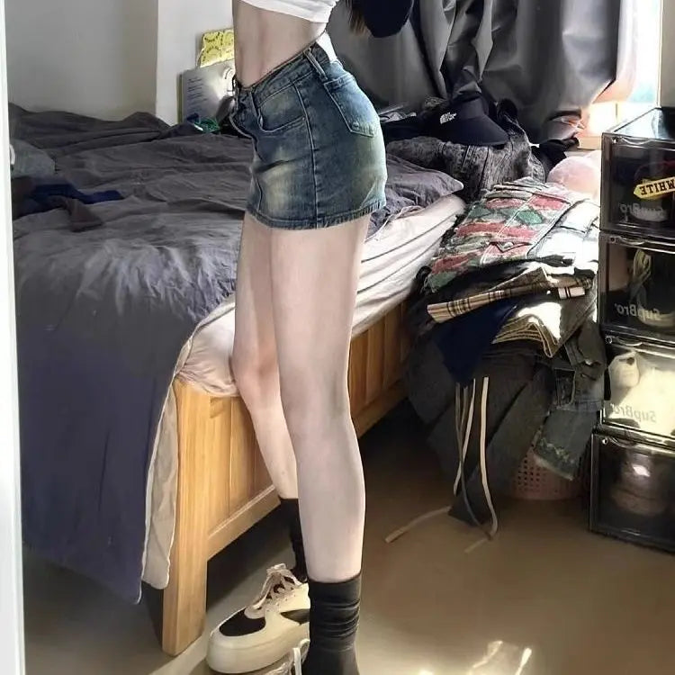 Faded Denim Mini Skirt