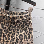 Shorts vaqueros de talle alto con estampado de leopardo