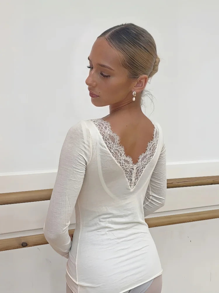 Long Sleeve Lace Trim T-Shirt
