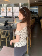 Polka Dot One-shoulder T-shirt
