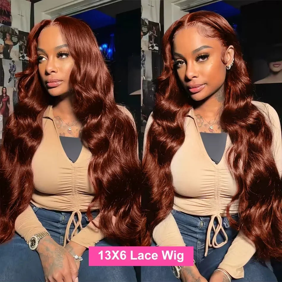 Brazilian Reddish Brown 13x4 13x6 HD Lace Front Wigs Human Hair N33# Body Wave Colored Lace Frontal Wig Woman Pre Plucked Sale
