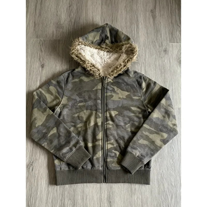 Faux Fur Print Jacket with Hood