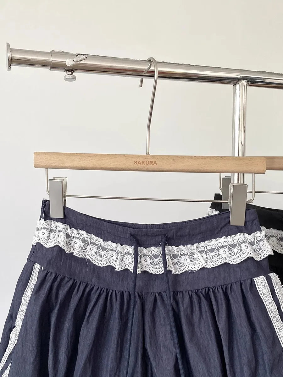 Drawstring Lace Patchwork Bud Shorts