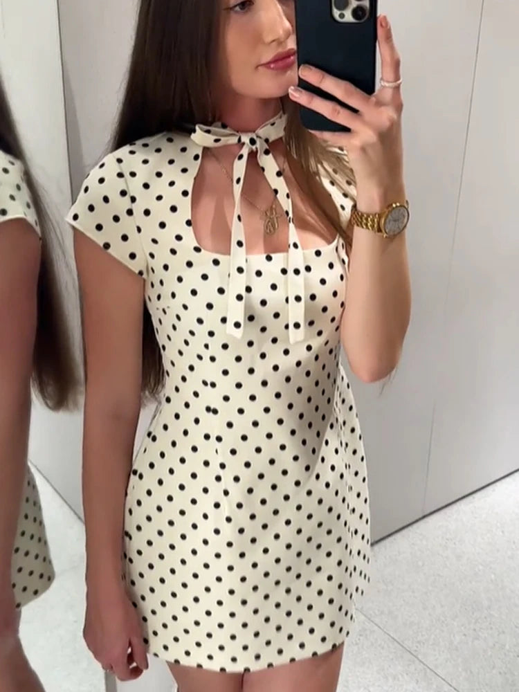 Lace-up Polka Dot Mini Dress