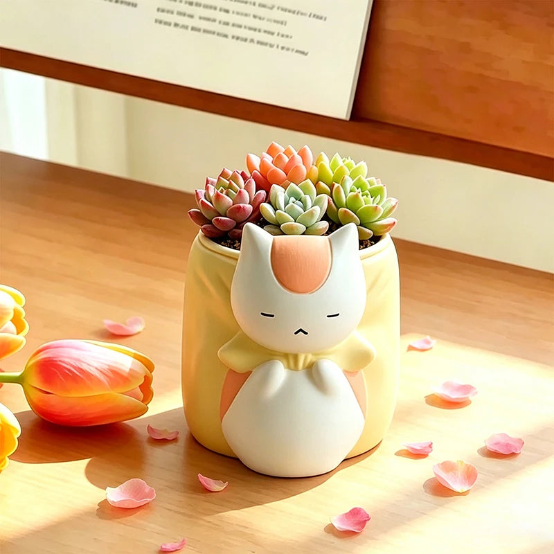Sleepy Chubby Cat Resin Succulent Planter