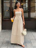 Striped Backless Loose Beach Dress