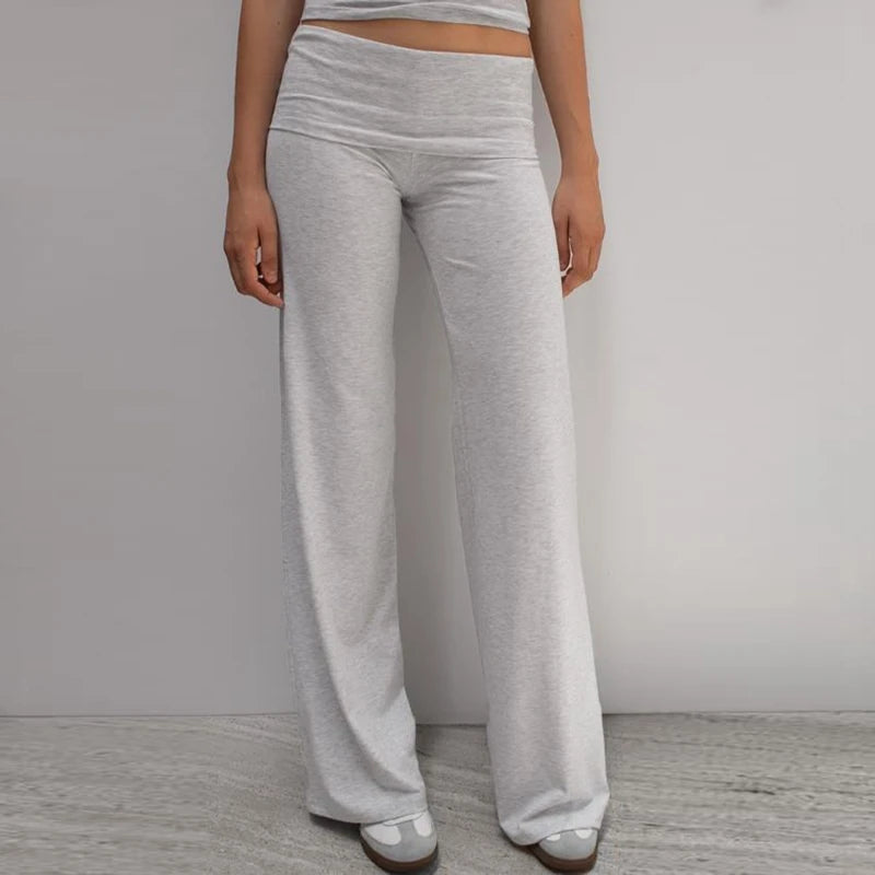 Embroidery Fold Over Waistband Yoga Pants