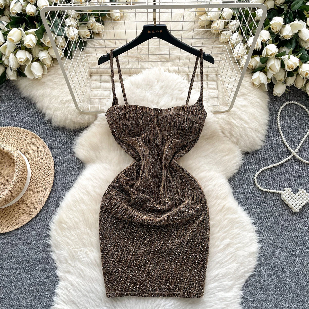 sleeveless glitter Backless Off Shoulder mini dress