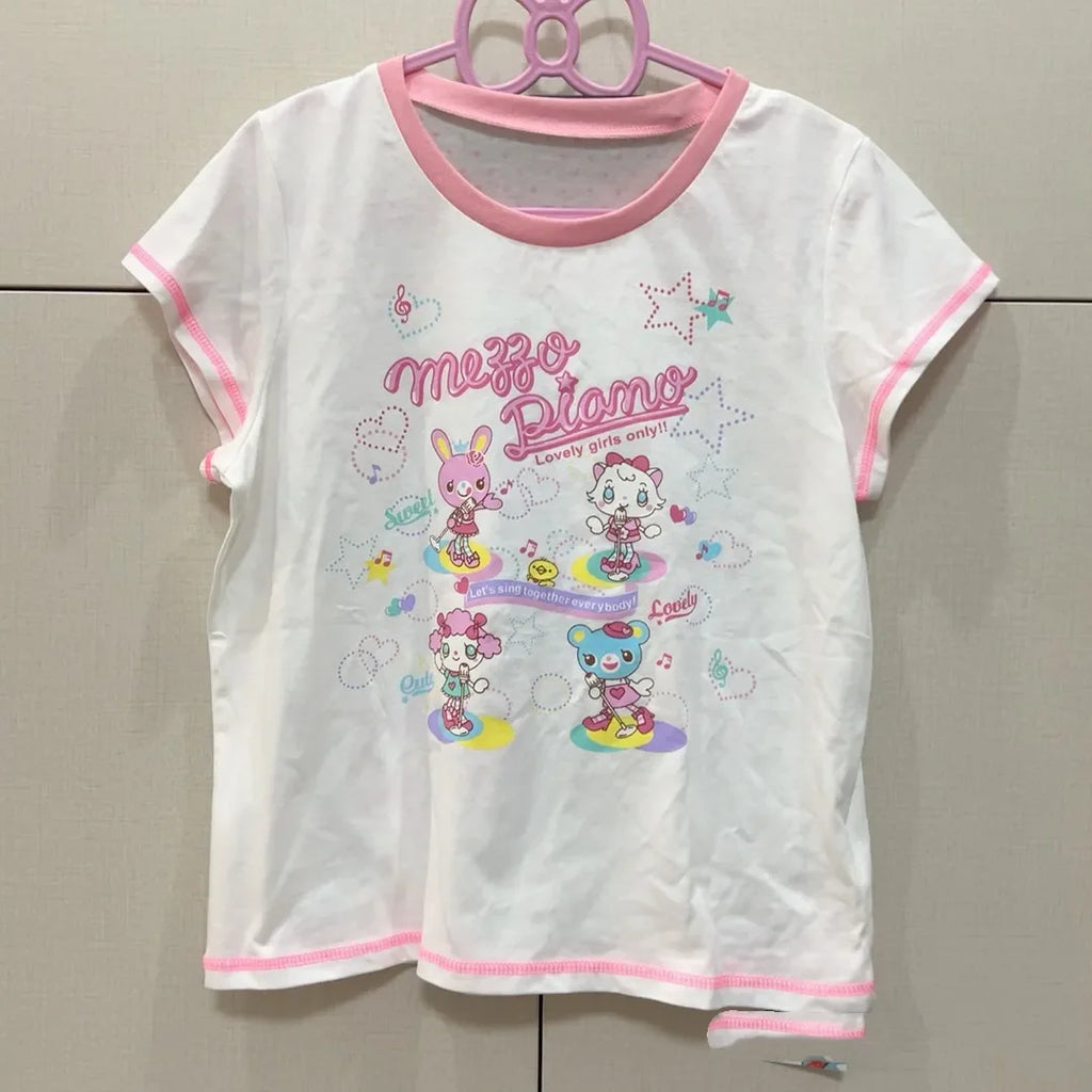 Blusa Estampada Kawaii Sweet Lolita para Mujer Manga con Volantes Encaje Camiseta con Ribete de Lazo Decoración Personaje de Dibujos Animados Estampado Integral Top Lindo