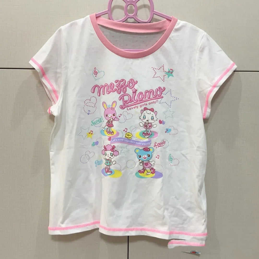 Blusa Estampada Kawaii Sweet Lolita para Mujer Manga con Volantes Encaje Camiseta con Ribete de Lazo Decoración Personaje de Dibujos Animados Estampado Integral Top Lindo