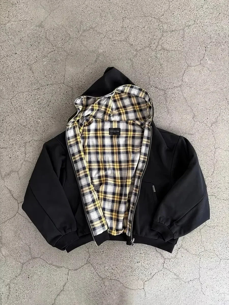 Tendencia de moda urbana Y2K, sudadera con capucha y cremallera con cuello de piel, estilo Harajuku, informal, holgada, gruesa, unisex, cálida.