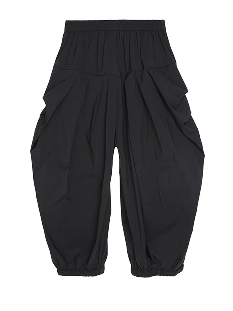 [EAM] Pantalones Casuales Plisados Negros de Cintura Alta Elásticos Nuevos Pantalones Sueltos de Moda para Mujer Marea Primavera Otoño 2026 1DF4770