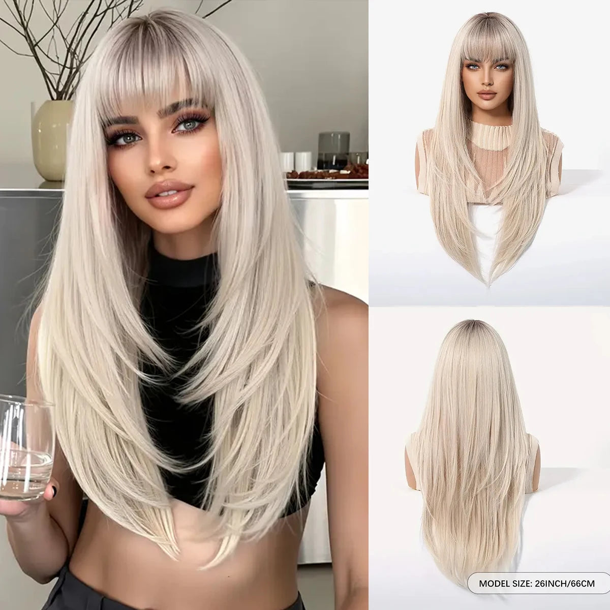 Black And Pink Highlight Synthetic Wigs