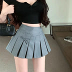 Falda plisada para mujer con lazo, minifalda coreana de moda, falda corta de cintura alta, ropa de calle para mujer, falda de baile, tenis, falda acampanada para mujer.