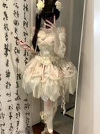 Vestido Lolita Elegante Dulce Estampado de Frutas Kawaii Vestido de Princesa de Manga Corta para Mujer Lindo Lazo Cuello Peter Pan Vestido de Fiesta para Chicas Atrevidas