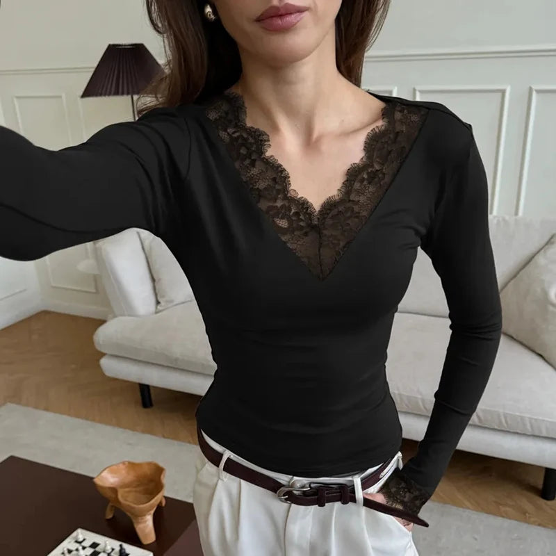V-Neck Lace T-Shirt
