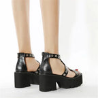 Open Toe Buckle Strappy Rivet Platform Sandals