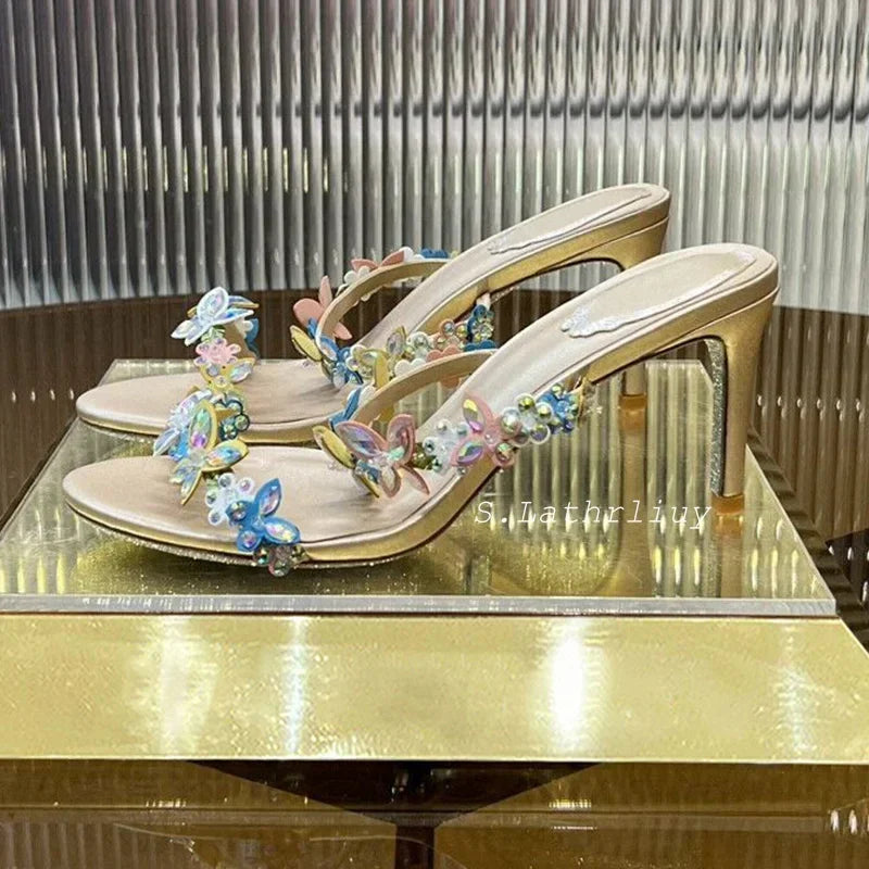 Crystal Flower Thin High-Heeled Sandals
