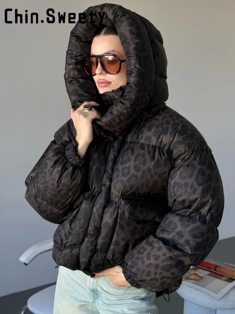 Leopard Print Hooded Cotton Padded Jacket