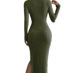 V Neck Long Sleeve Asymmetrical Bodycon Dress