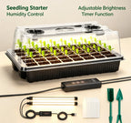 HTMCK 1 Set, Seed Starter Trays With 2 Long Strip Grow Lights, 40 Cells Seed Starter Kit With Humidity Dome For Home Gardene