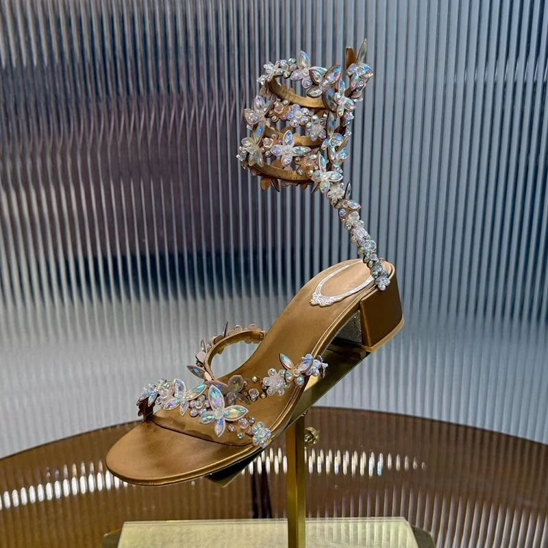 Crystal Flower Thin High-Heeled Sandals