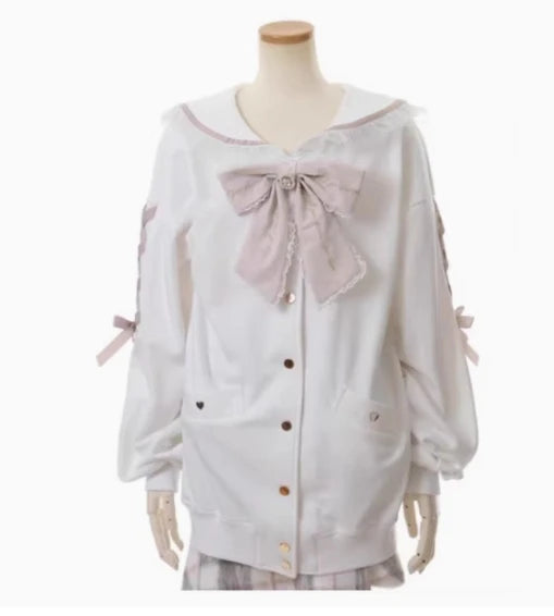 Sudadera japonesa Liz Mine masivamente producida con cuello marinero, lazo de cinta, estilo preppy dulce, Y2K, para mujer, otoño, bonita, oversize