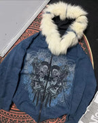 Tendencia de moda urbana Y2K, sudadera con capucha y cremallera con cuello de piel, estilo Harajuku, informal, holgada, gruesa, unisex, cálida.