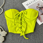 Tops sin espalda para mujer, nueva llegada, cuello tipo slash, sujetador incorporado, ombliguera, con cordones, camisola ajustada, verano, vintage, gallus, dropship