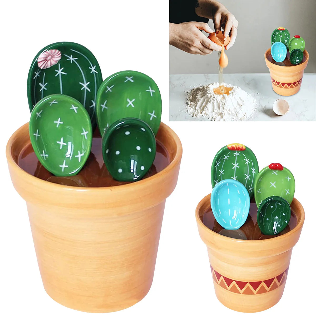 4Pcs Porcelain Measuring Spoons Set with Base