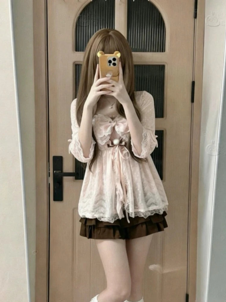 Strap Tops + Cardigan + Skirt Set