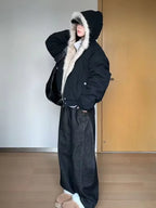 Abrigo Otoño Nuevo Elegante Forro de Piel Holgado Mujer Y2k Cuello de Piel con Capucha Parkas Gruesas de Moda Abrigo Casual Chaquetas Acolchadas de Algodón