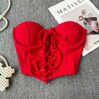 Tops sin espalda para mujer, nueva llegada, cuello tipo slash, sujetador incorporado, ombliguera, con cordones, camisola ajustada, verano, vintage, gallus, dropship