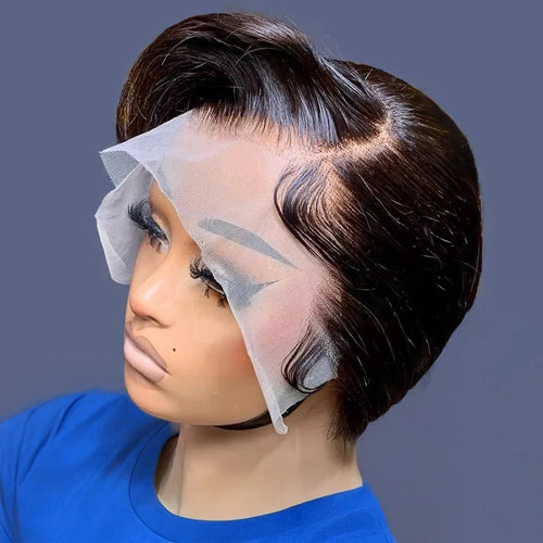 13x4x1 Lace Front Wig Human Hair 10 Inch Short Straight Pixie Cut Wigs 180% Density Transparent T Part Lace Frontal Wigs