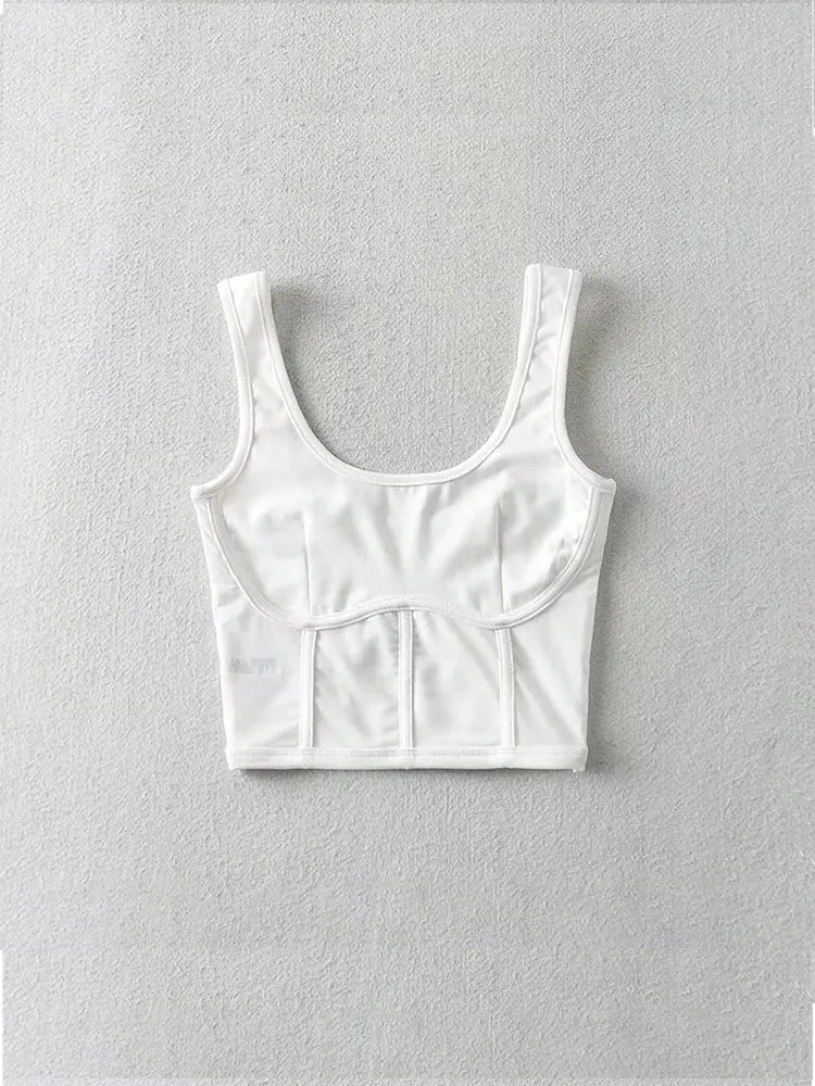 Mesh Panel Corset Tank Top